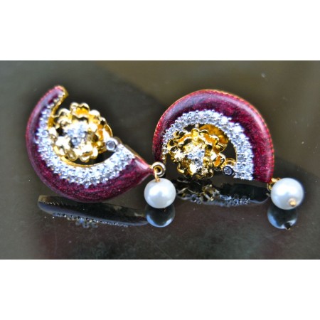 Maroon Enamel Half Circle Earrings